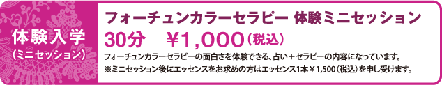 体験入学（ミニセッション）フォーチュンカラーセラピー 体験ミニセッション 30分 ￥1,000(税込)